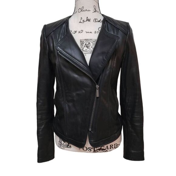 MICHAEL KORS Black Genuine Leather Moto Biker Jacket Zip Up SIZE S MSRP $595 - Picture 14 of 14